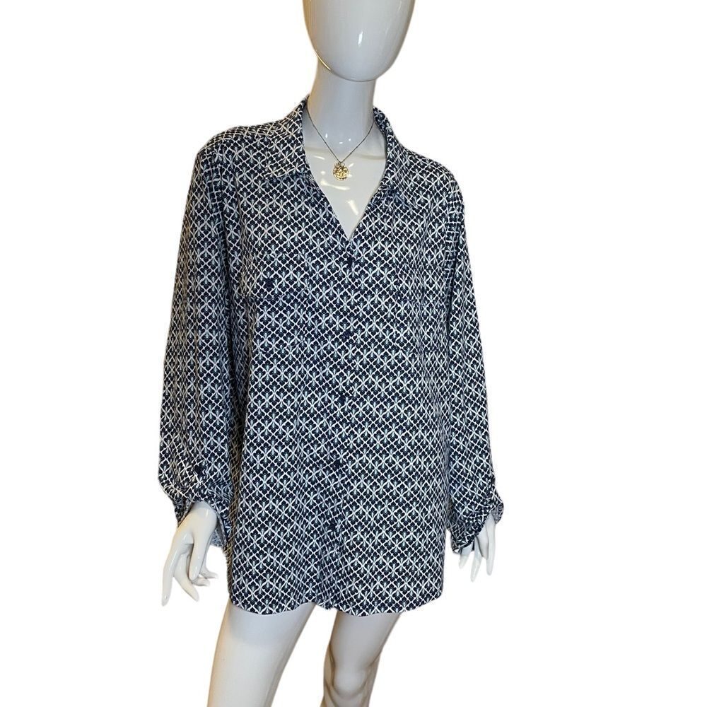 Croft & Barrow Retro Print Button Down Blouse - image 2